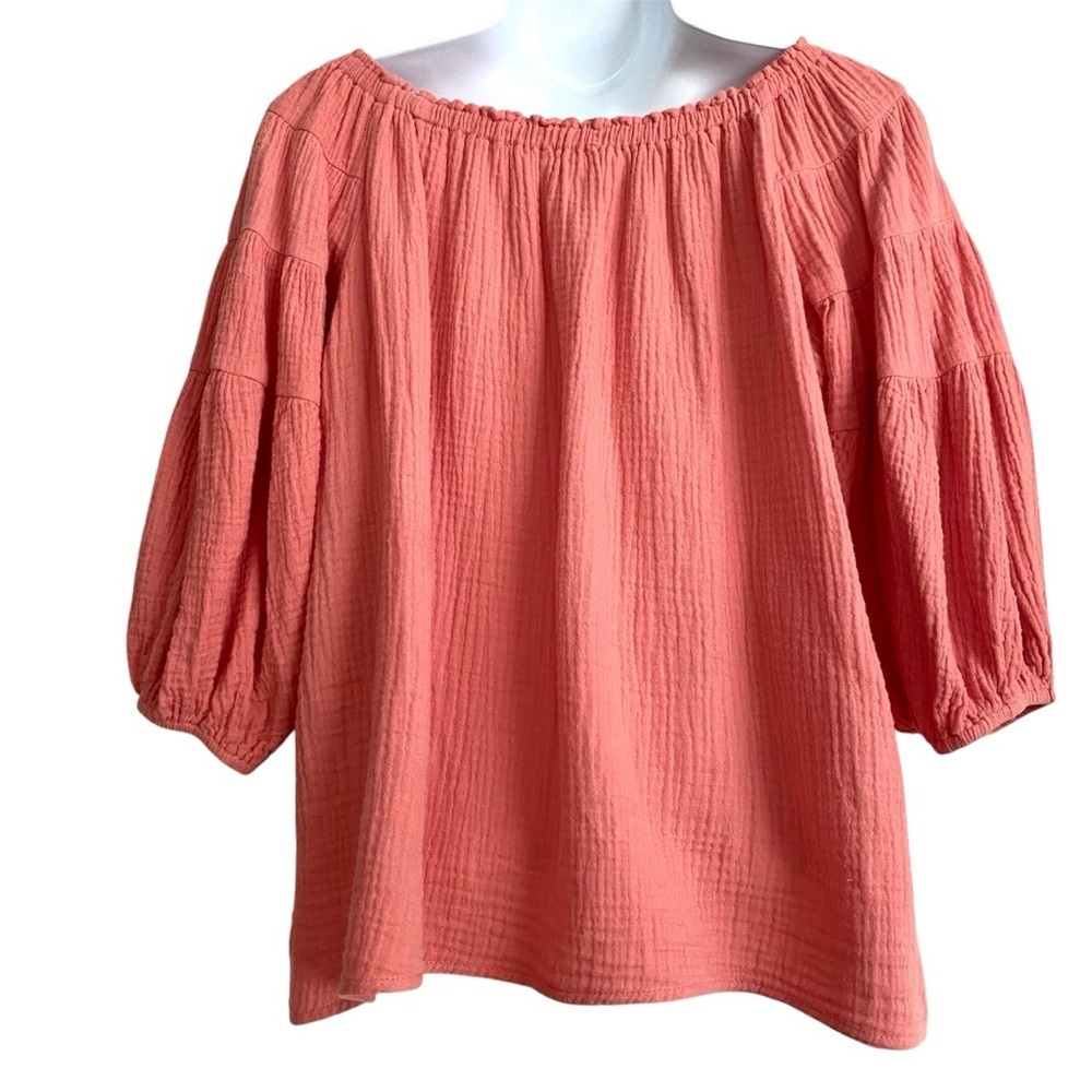 Before You Coral Cotton Top Size Medium Gauze Casual Off-Shoulder Summer Modest - Picture 3 of 12